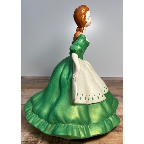 Vintage 1960 Hand-Painted Ceramic Southern Belle Figurine In Green & White Dress - Picture 3 of 6
